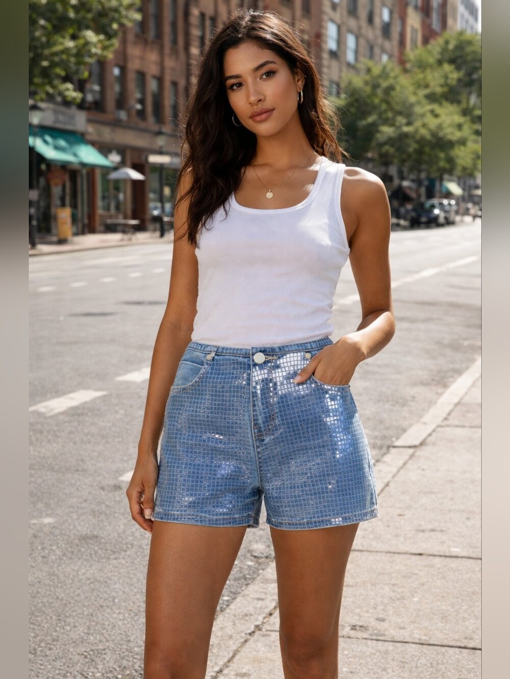 Chiara Low Rise Geo Coated Denim Shorts NWT Size 29 - True to Size